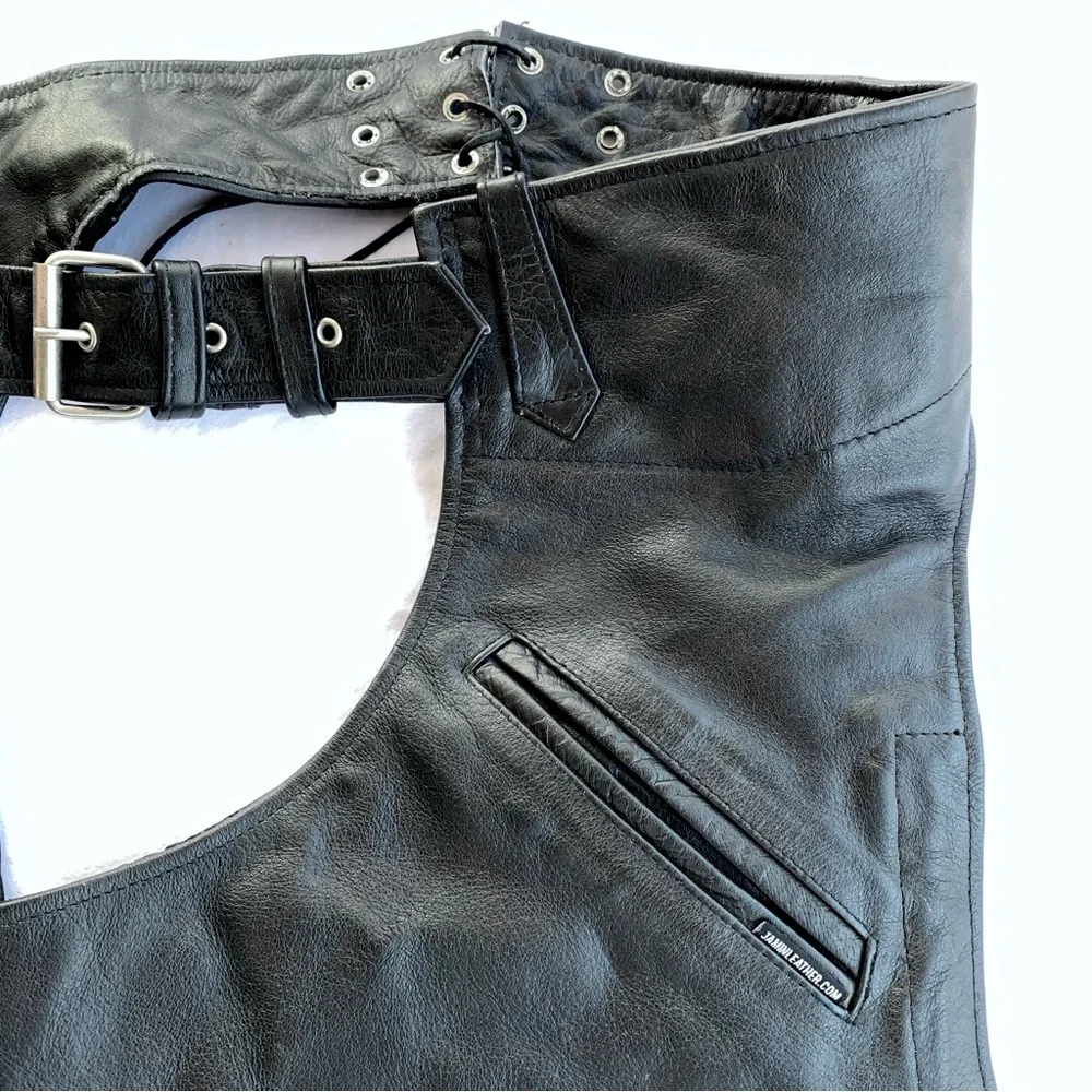 Jamin Leather Black Heavy Duty Lined Motorcycle Chaps ~ Men’s XXL